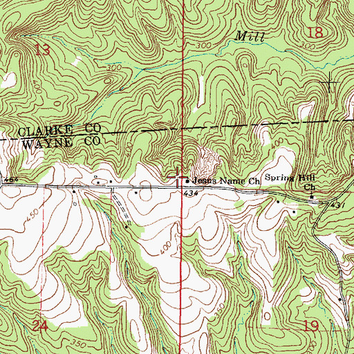 Topographic Map of Jesus Name Church, MS