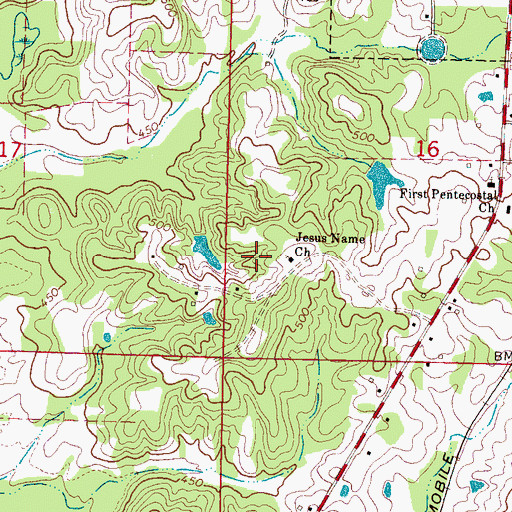 Topographic Map of Jesus Name Church, MS