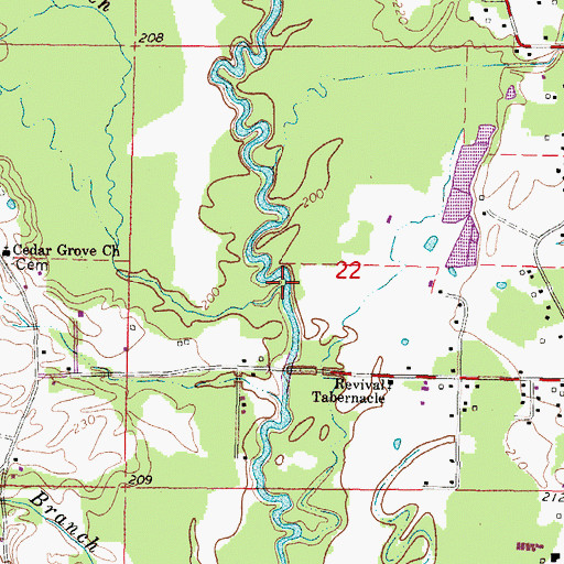 Topographic Map of Joes Branch, MS