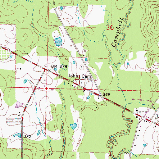 Topographic Map of Johns Cemetery, MS