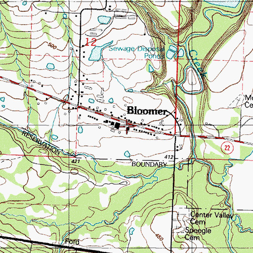 Topographic Map of Bloomer Baptist Church, AR