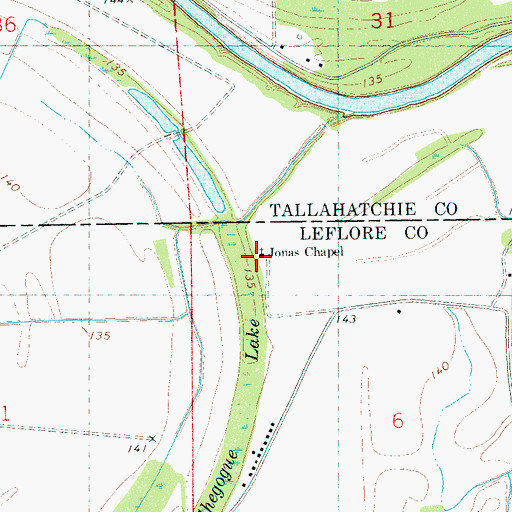 Topographic Map of Jonas Chapel School, MS