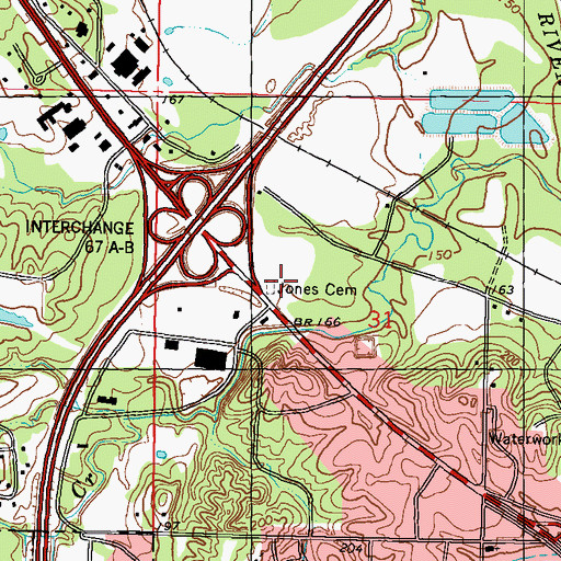 Topographic Map of Jones Cemetery, MS