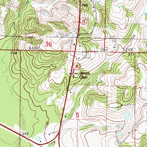 Topographic Map of Jones Cemetery, MS
