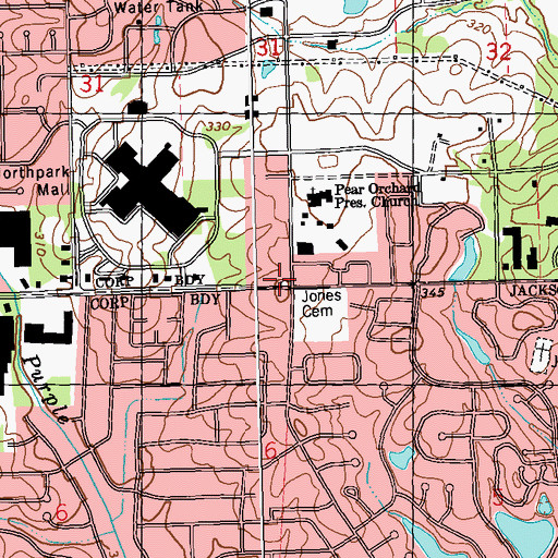 Topographic Map of Jones Cemetery, MS