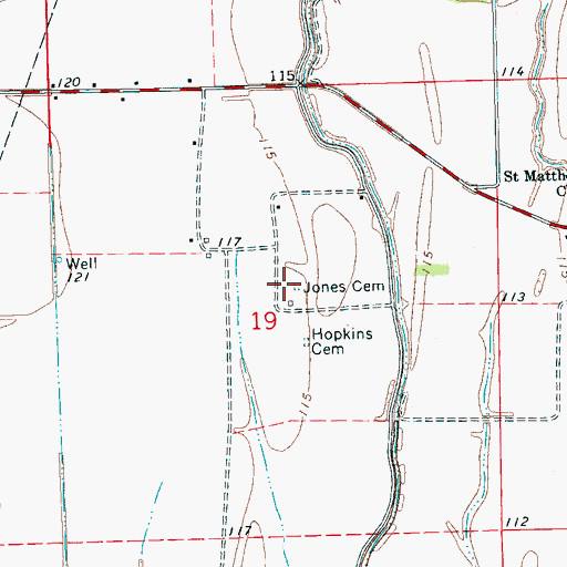 Topographic Map of Jones Cemetery, MS