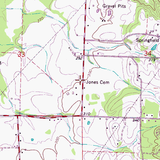 Topographic Map of Jones Cemetery, MS