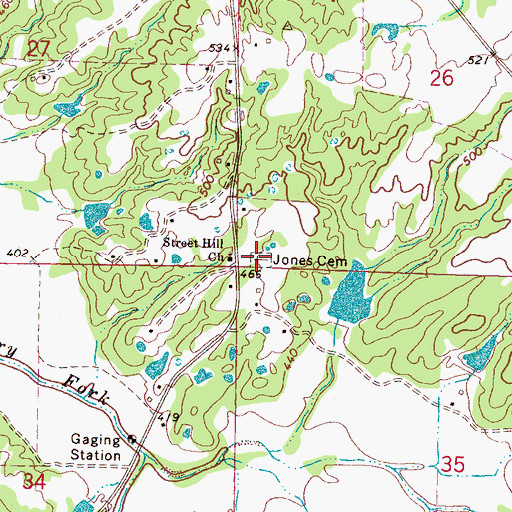 Topographic Map of Jones Cemetery, MS