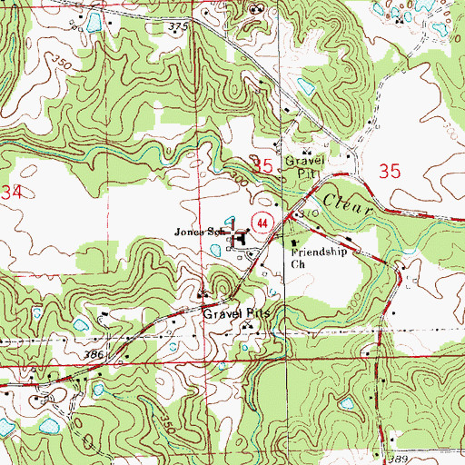 Topographic Map of Jones School, MS