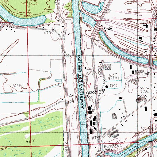 Topographic Map of Jonestown Cut-Off, MS