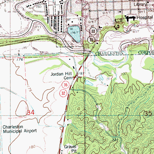 Topographic Map of Jordan Hill Cemetery, MS