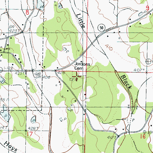 Topographic Map of Jordons Cemetery, MS