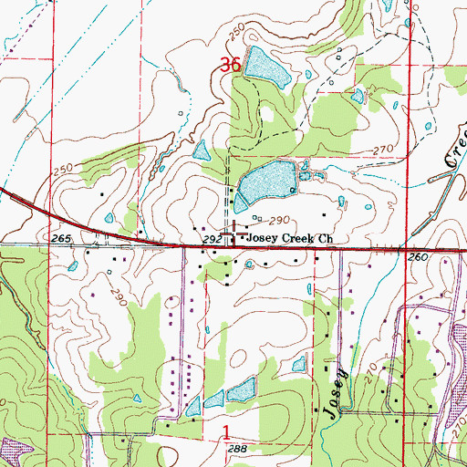 Topographic Map of Josey Creek Baptist Church, MS