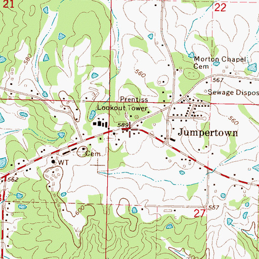 Topographic Map of Jumpertown, MS