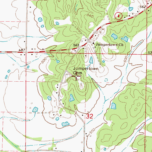 Topographic Map of Jumpertown Cemetery, MS