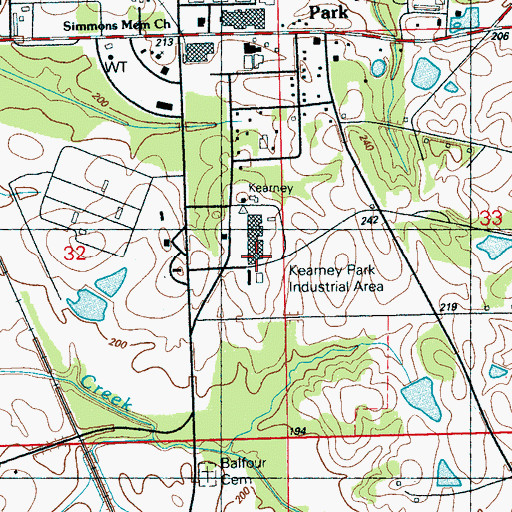 Topographic Map of Kearney Park Industrial Area, MS