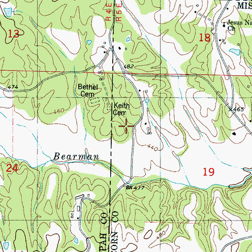 Topographic Map of Keith Cemetery, MS