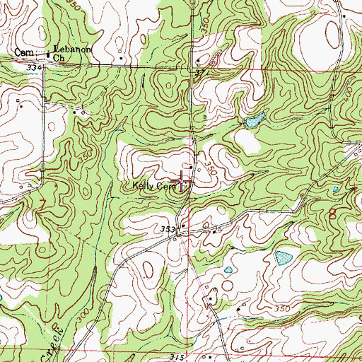 Topographic Map of Kelly Cemetery, MS