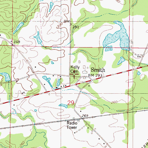 Topographic Map of Kelly Cemetery, MS