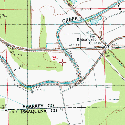 Topographic Map of Kelso, MS