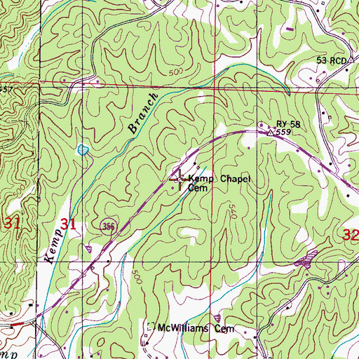 Topographic Map of Kemp Chapel Cemetery, MS