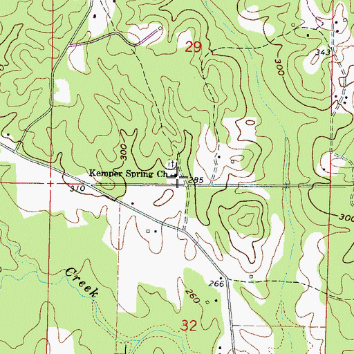 Topographic Map of Kemper Springs Baptist Church, MS