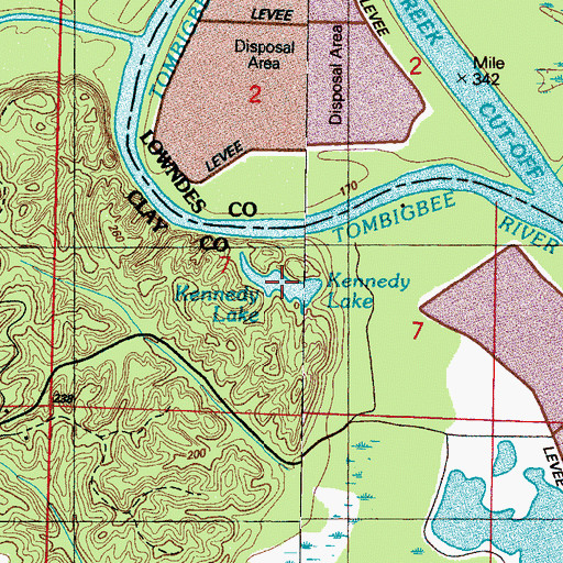 Topographic Map of Kennedy Lake, MS
