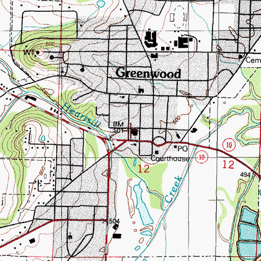 Topographic Map of First Baptist Church of Greenwood, AR