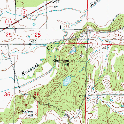 Topographic Map of Kimmons Hill, MS