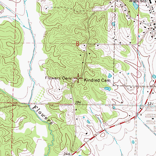 Topographic Map of Kindred Cemetery, MS