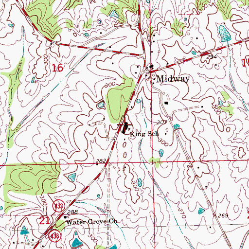 Topographic Map of King School, MS