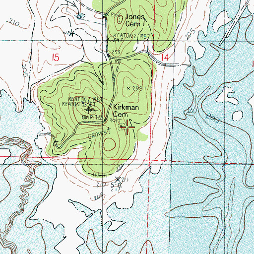 Topographic Map of Kirkman Cemetery, MS