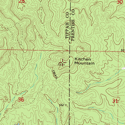 Topographic Map of Kitchen Mountain, MS