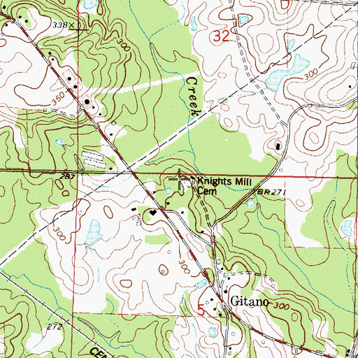 Topographic Map of Knights Mill Cemetery, MS