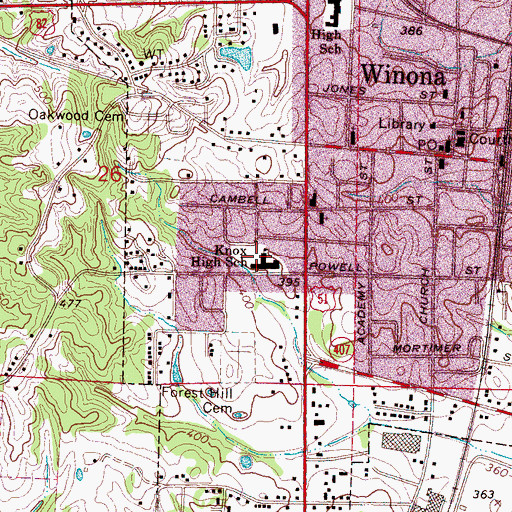 Topographic Map of Knox High School, MS