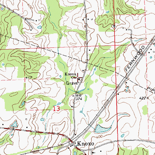 Topographic Map of Knoxo Church of God in Christ, MS