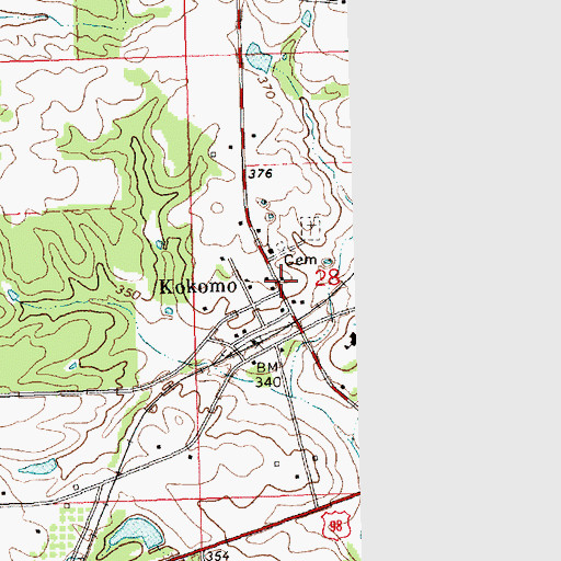 Topographic Map of Kokomo, MS