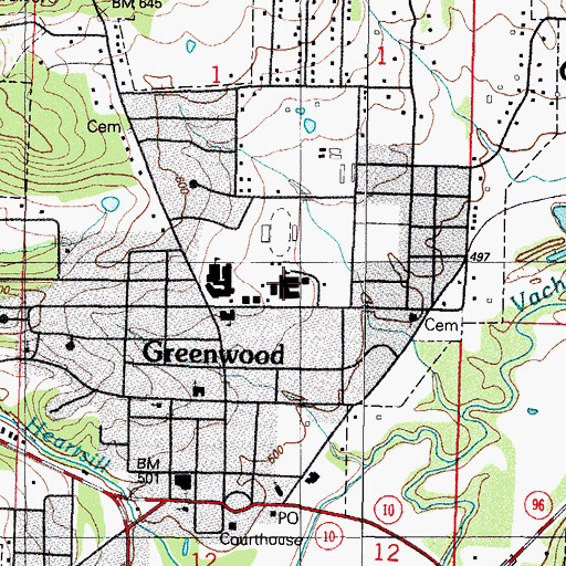 Topographic Map of Greenwood High School, AR