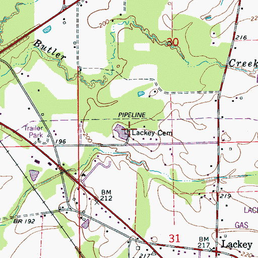Topographic Map of Lackey Cemetery, MS