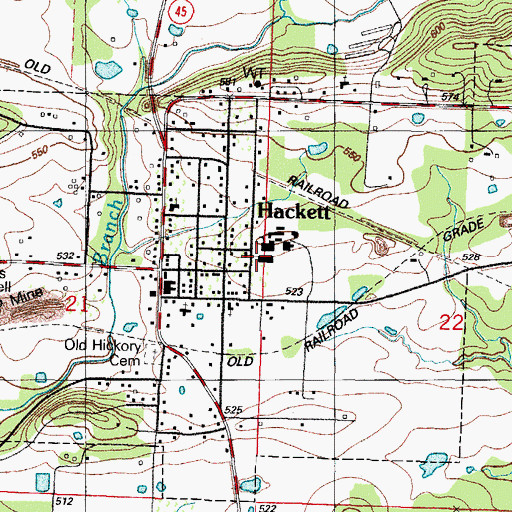 Topographic Map of Hackett High School, AR