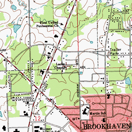 Topographic Map of Lacks Chapel, MS