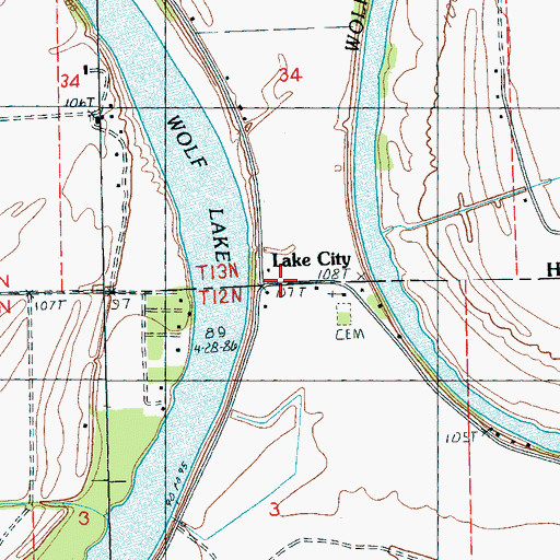 Topographic Map of Lake City, MS