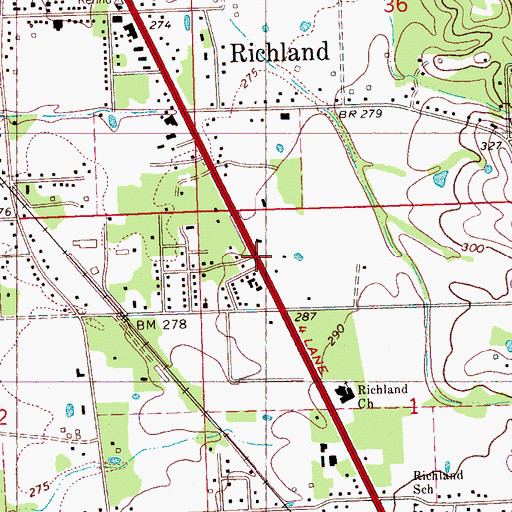 Topographic Map of Lakeland, MS