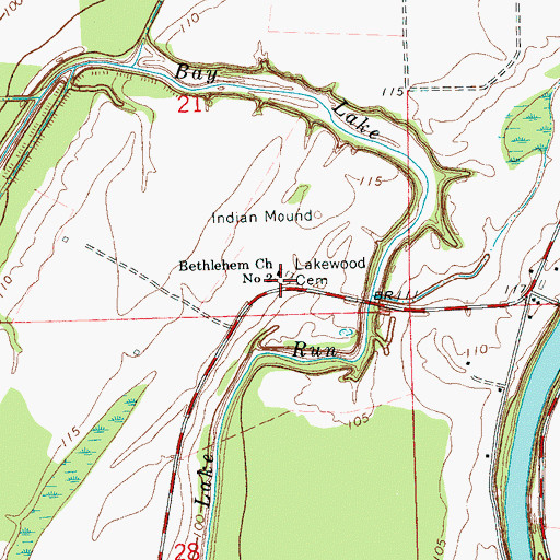 Topographic Map of Lakewood Cemetery, MS