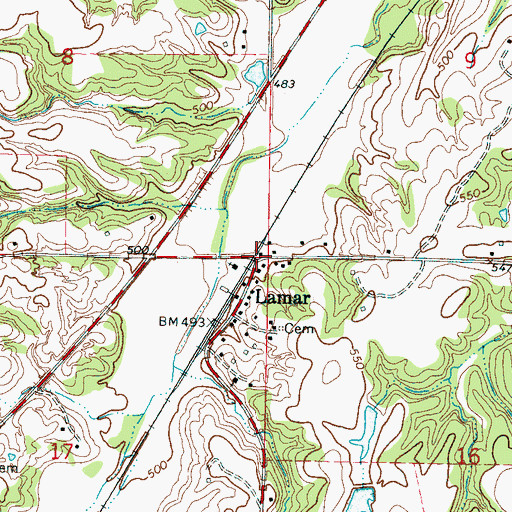 Topographic Map of Lamar, MS