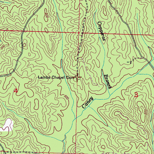 Topographic Map of Lambs Chapel Cemetery, MS