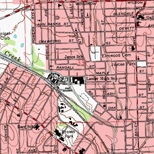 Topographic Map of Lanier High School, MS