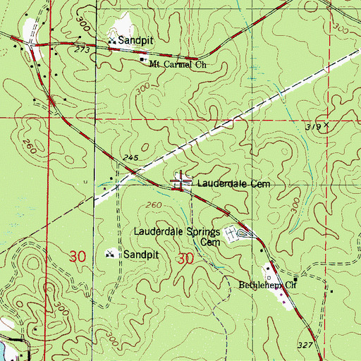 Topographic Map of Lauderdale Cemetery, MS