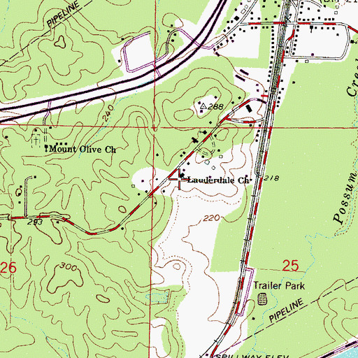 Topographic Map of First Baptist Church of Lauderdale, MS