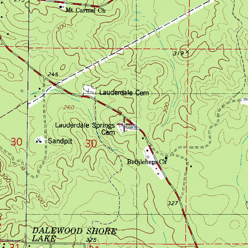 Topographic Map of Lauderdale Springs Confederate-Union Cemetery, MS